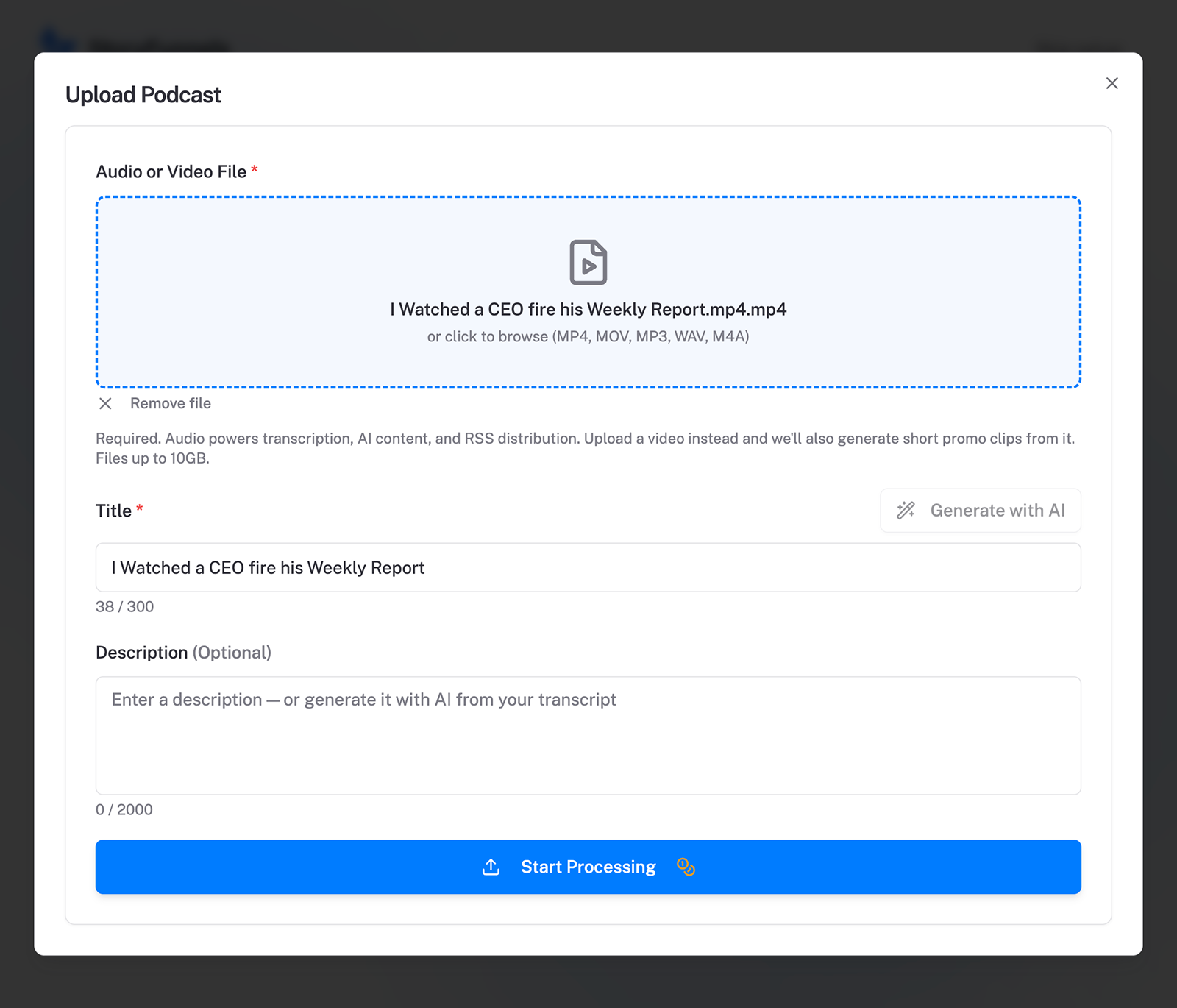 Uploading a first podcast episode to StoryFunnels