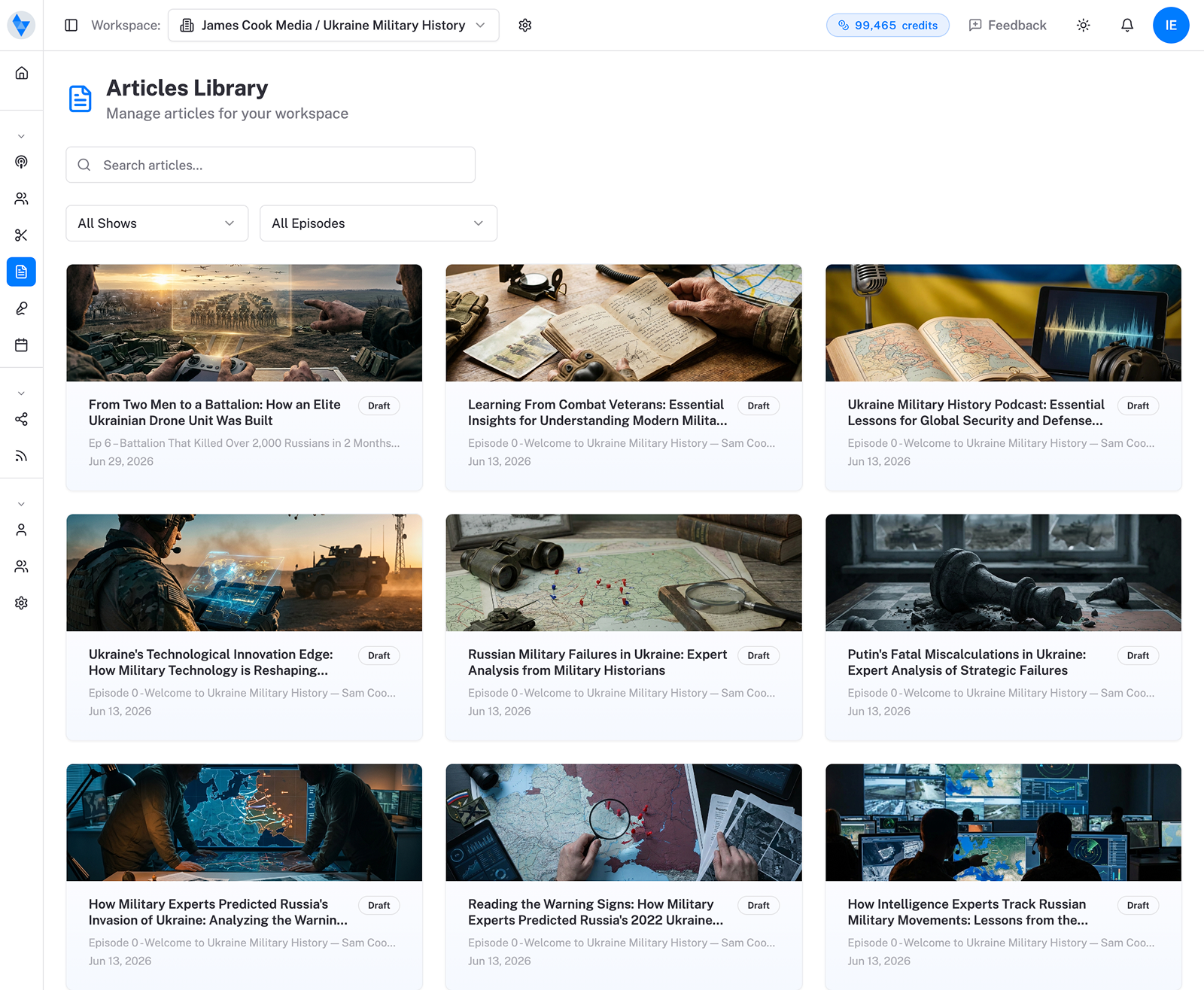 A library of AI-written articles, each with its own generated cover image